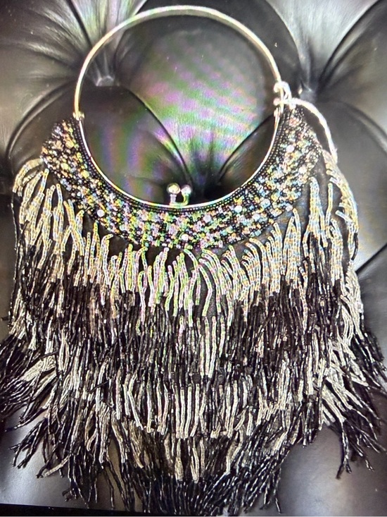 Handbags - Vintage- Black Beaded Fringe Statement Necklace- NWT
